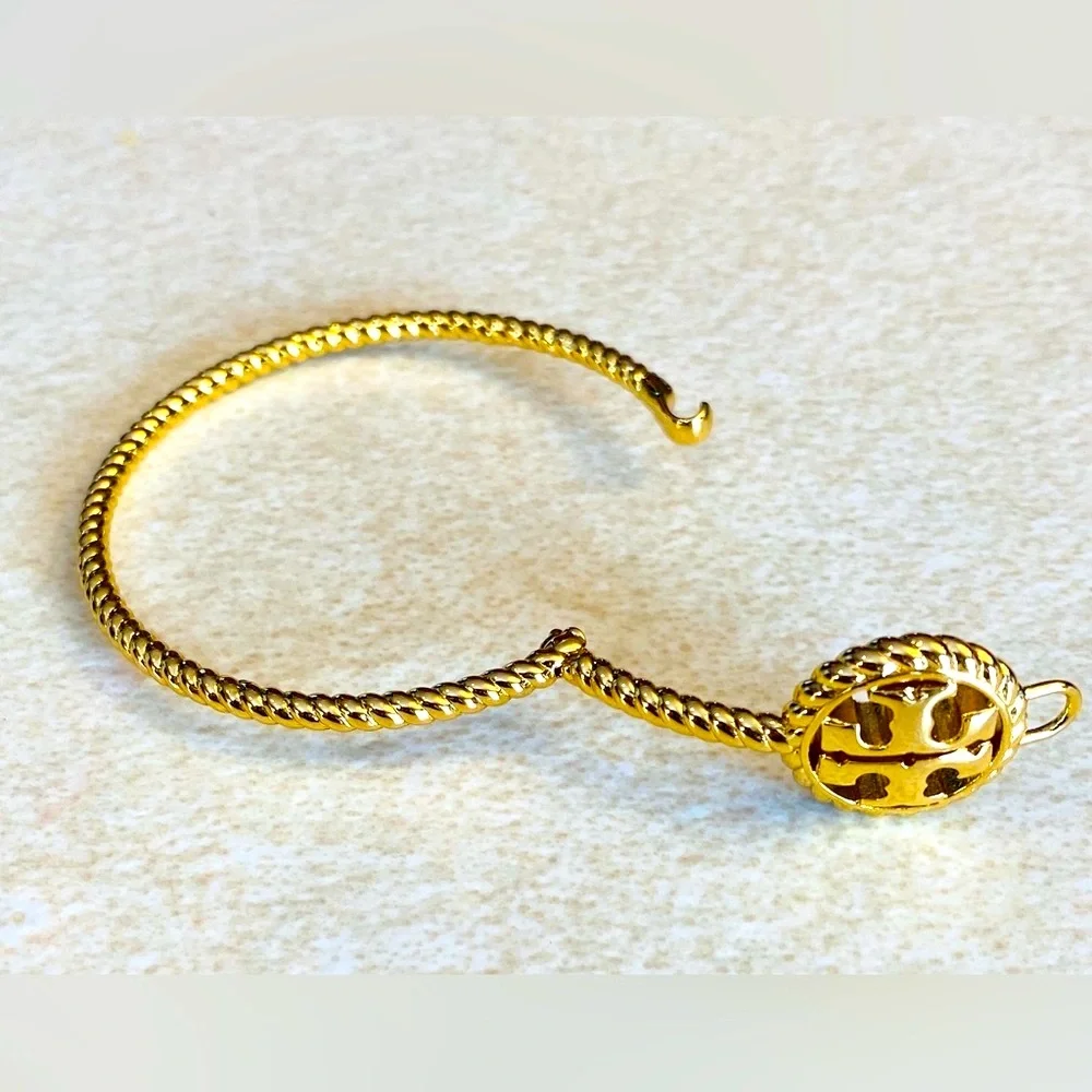 A-1BX: TORY BURCH Rope Logo Hinged Cuff Bracelet, Authentic. NWT